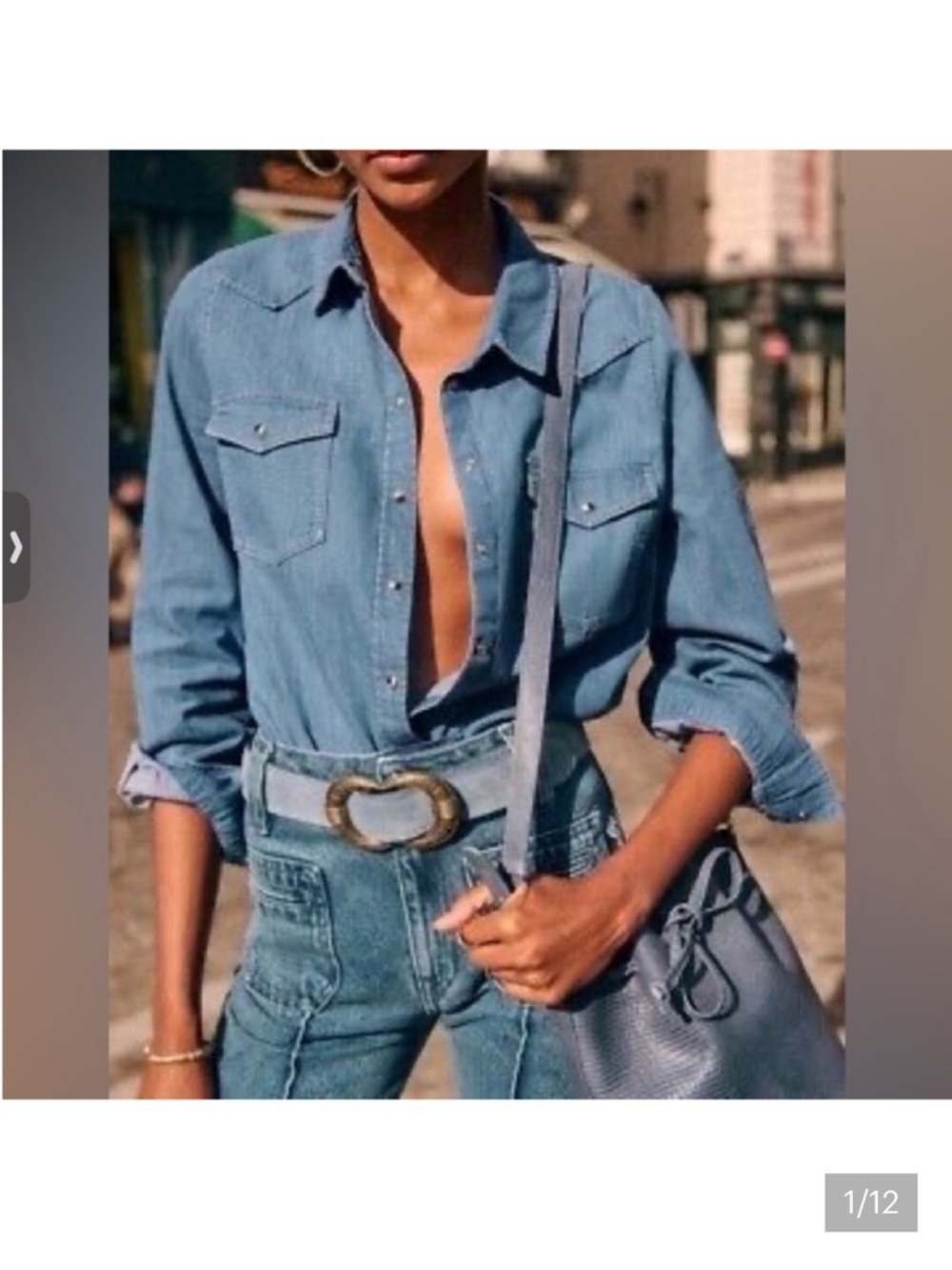 Sezane Servanne Women's
Denim Shirt Long Sleeve Pear
Snap Blue Size 34 Very Soft